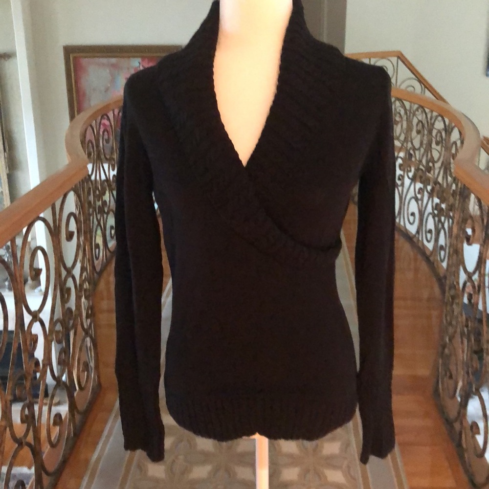BCBG Black Faux Wrap Sweater Sz M